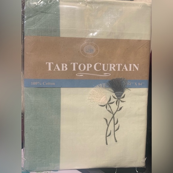 Nantucket Home Tab Top Curtain One Panel 44” W x 84” L Green Beige Stripe Flower - Picture 1 of 4